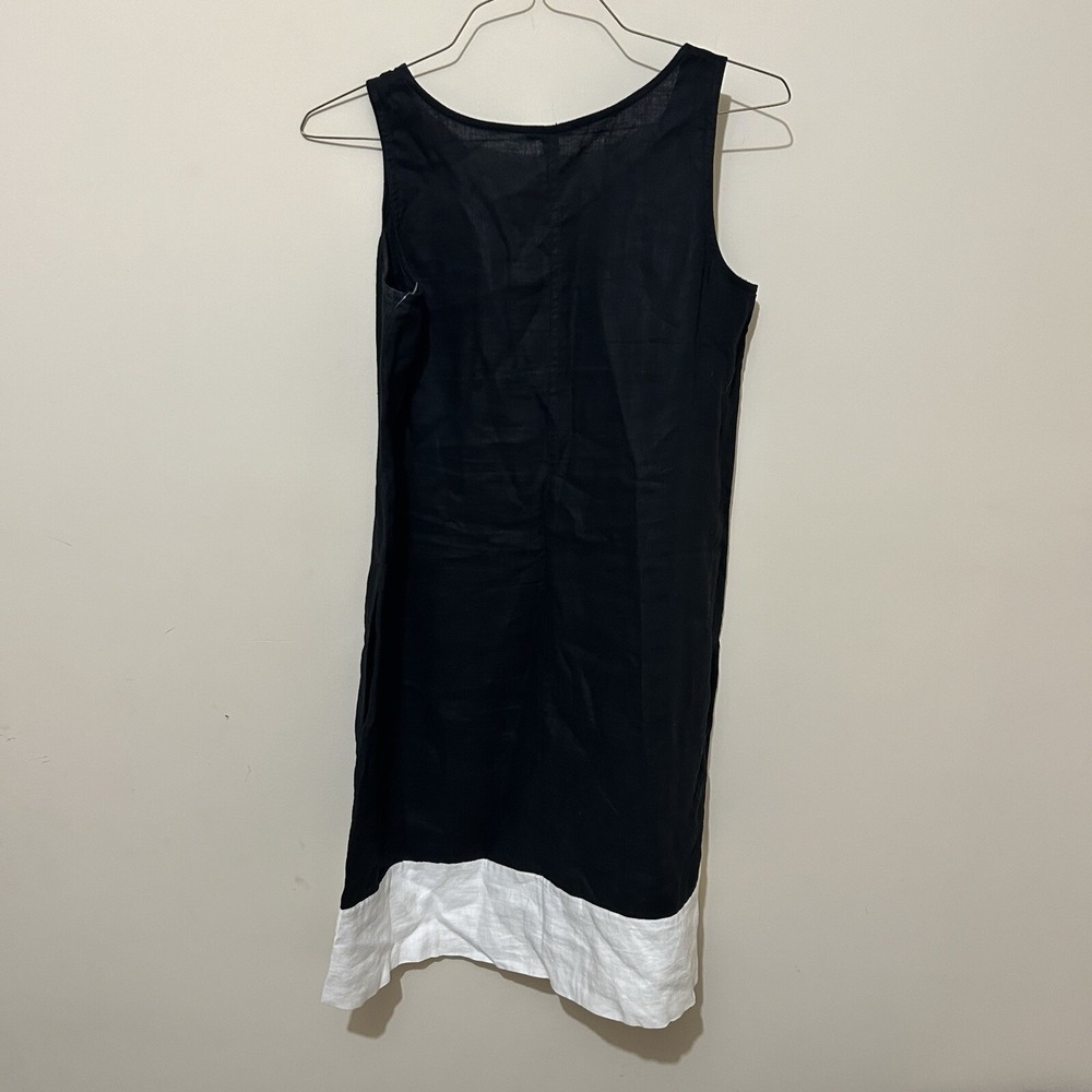 J. Jill 100% Linen Dress XS Black‎ White Color block Sleeveless Pockets Travel - Picture 2 of 8
